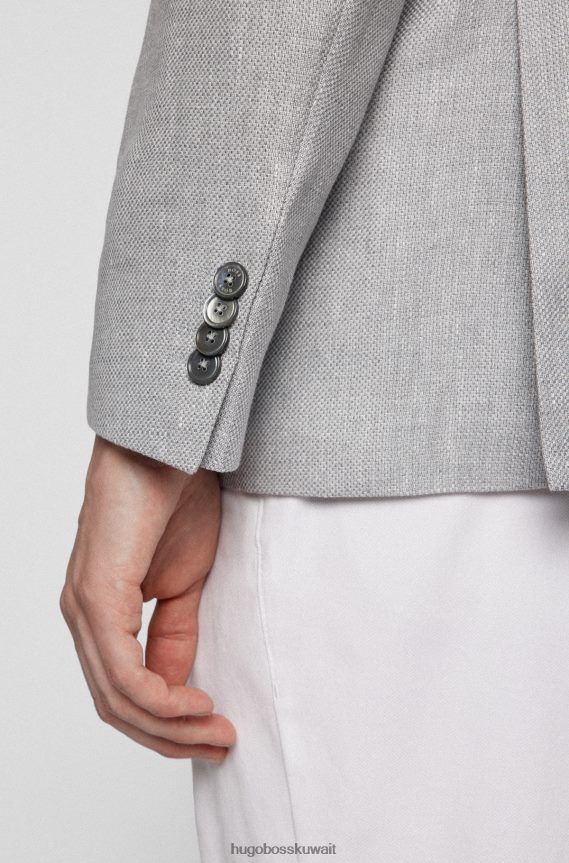 4TFNJN2292 رمادي Hugo Boss سترة رمادية ضيقة في مزيج من الكتان بنمط هوغو