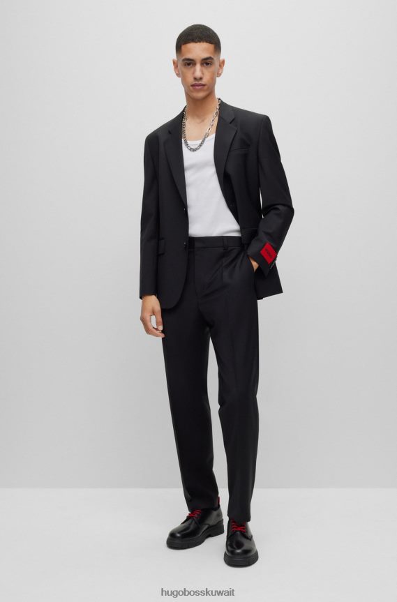 4TFNJN2294 أسود Hugo Boss بدلة هوغو سوداء عصرية بمزيج من الصوف البكر عالي الأداء