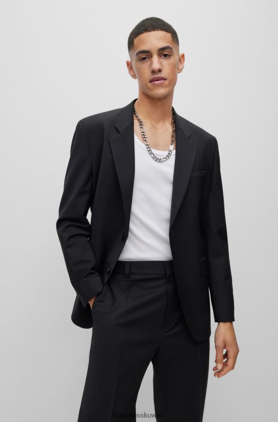 4TFNJN2294 أسود Hugo Boss بدلة هوغو سوداء عصرية بمزيج من الصوف البكر عالي الأداء