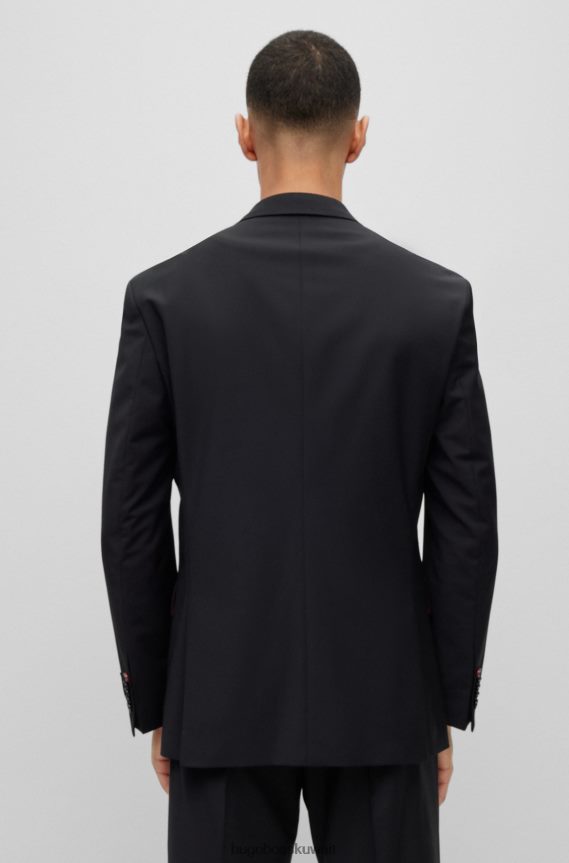 4TFNJN2294 أسود Hugo Boss بدلة هوغو سوداء عصرية بمزيج من الصوف البكر عالي الأداء