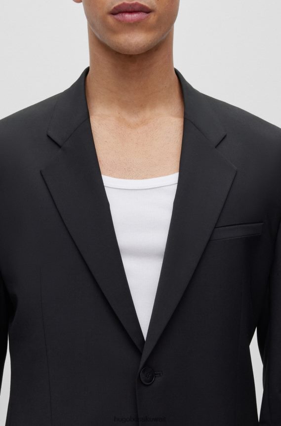 4TFNJN2294 أسود Hugo Boss بدلة هوغو سوداء عصرية بمزيج من الصوف البكر عالي الأداء