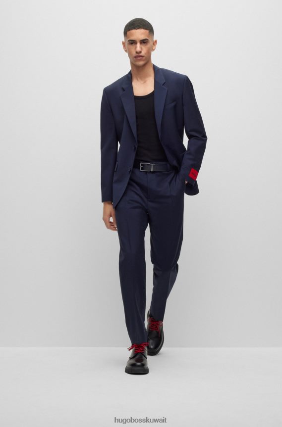 4TFNJN2295 أزرق غامق Hugo Boss بدلة Hugo باللون الأزرق الداكن ذات التصميم الحديث من مزيج من الصوف البكر عالي الأداء