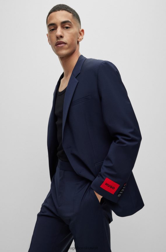 4TFNJN2295 أزرق غامق Hugo Boss بدلة Hugo باللون الأزرق الداكن ذات التصميم الحديث من مزيج من الصوف البكر عالي الأداء