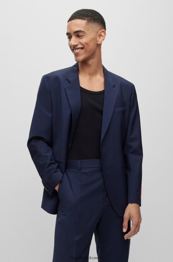 4TFNJN2295 أزرق غامق Hugo Boss بدلة Hugo باللون الأزرق الداكن ذات التصميم الحديث من مزيج من الصوف البكر عالي الأداء