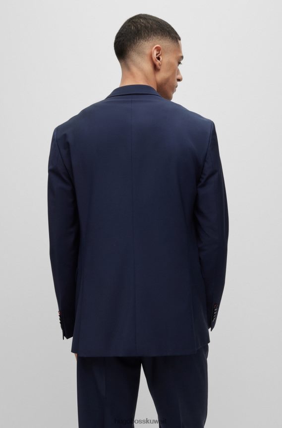 4TFNJN2295 أزرق غامق Hugo Boss بدلة Hugo باللون الأزرق الداكن ذات التصميم الحديث من مزيج من الصوف البكر عالي الأداء