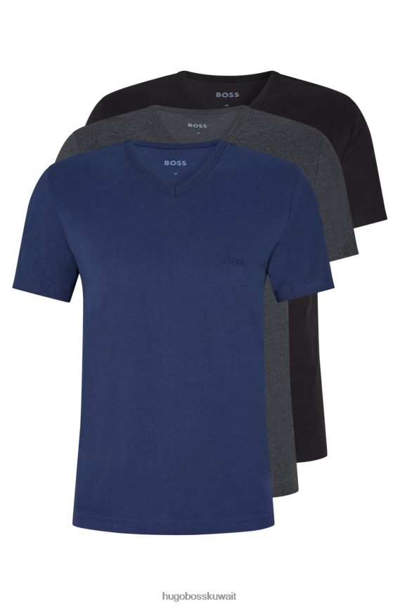 4TFNJN2296 أزرق فاتح Hugo Boss Hugo - حزمة من ثلاثة تيشيرتات برقبة على شكل حرف V من قطن الجيرسيه باللون الأزرق الفاتح
