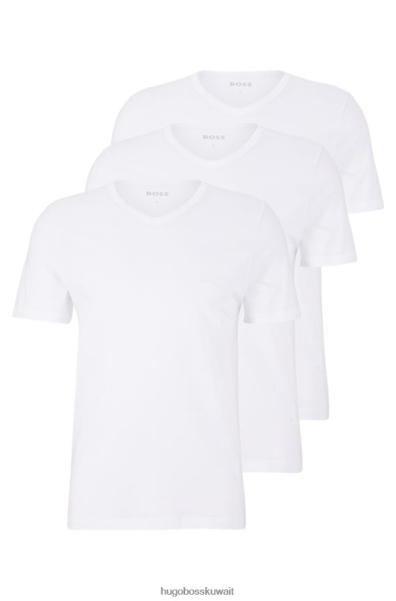 4TFNJN2298 أبيض Hugo Boss حزمة من ثلاثة تيشيرتات بيضاء برقبة على شكل حرف V مصنوعة من قطن جيرسي هوغو