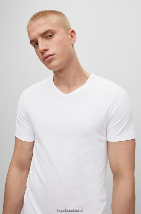 4TFNJN2298 أبيض Hugo Boss حزمة من ثلاثة تيشيرتات بيضاء برقبة على شكل حرف V مصنوعة من قطن جيرسي هوغو