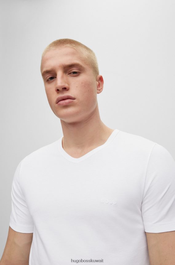 4TFNJN2298 أبيض Hugo Boss حزمة من ثلاثة تيشيرتات بيضاء برقبة على شكل حرف V مصنوعة من قطن جيرسي هوغو