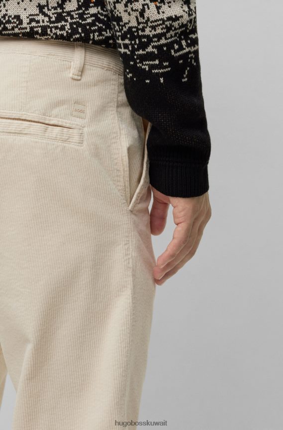 4TFNJN2300 أبيض Hugo Boss بنطال هوغو أبيض بقصّة مدببة من القطن المضلع