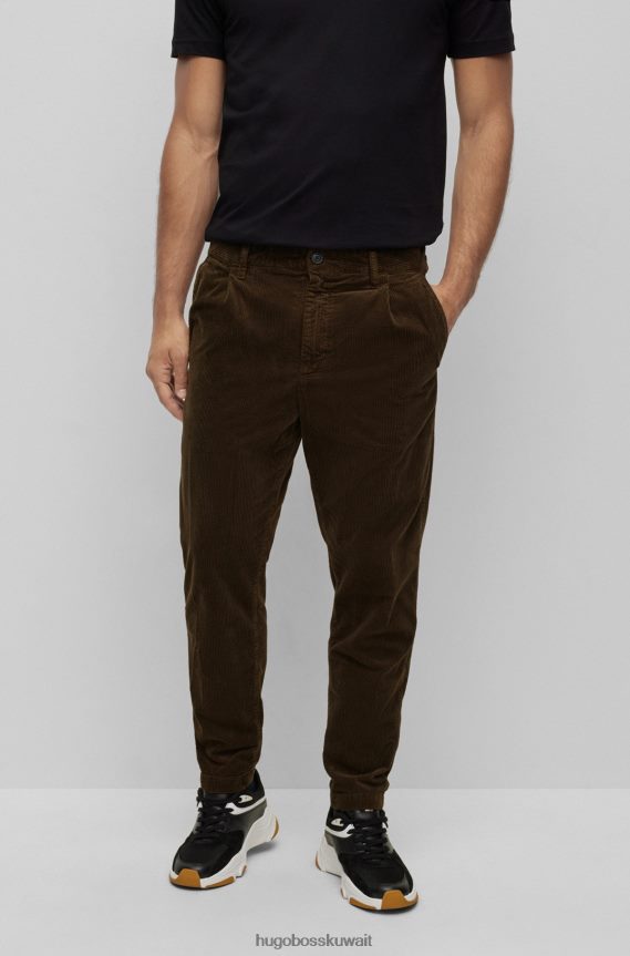 4TFNJN2301 بني غامق Hugo Boss بنطلون هوغو بني داكن مدبب من القطن المضلع
