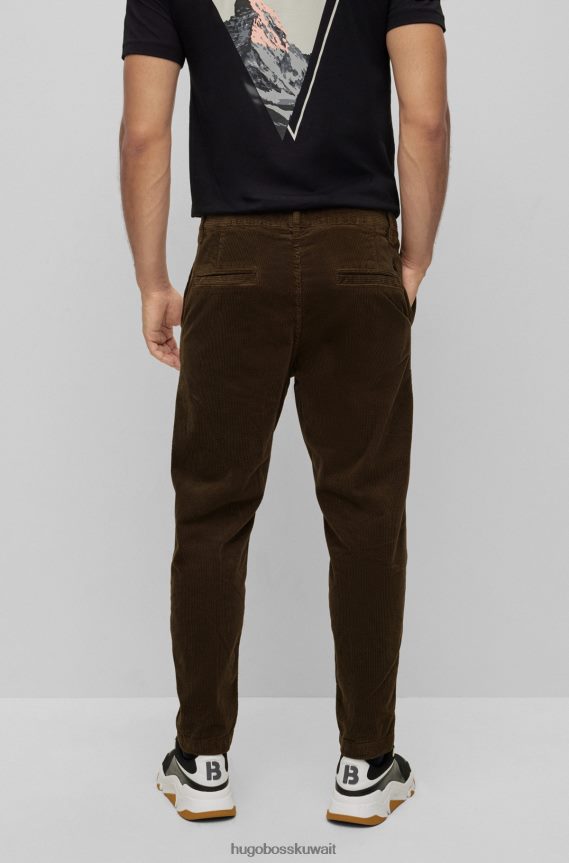 4TFNJN2301 بني غامق Hugo Boss بنطلون هوغو بني داكن مدبب من القطن المضلع