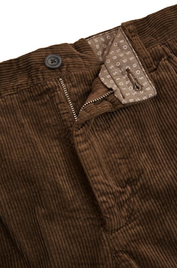 4TFNJN2301 بني غامق Hugo Boss بنطلون هوغو بني داكن مدبب من القطن المضلع