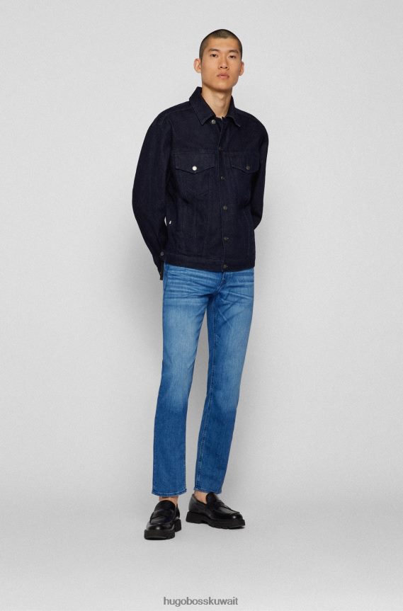 4TFNJN2302 أزرق Hugo Boss هوغو جينز بقصة عادية باللون الأزرق من قماش الدنيم الإيطالي ذو ملمس الكشمير الأزرق