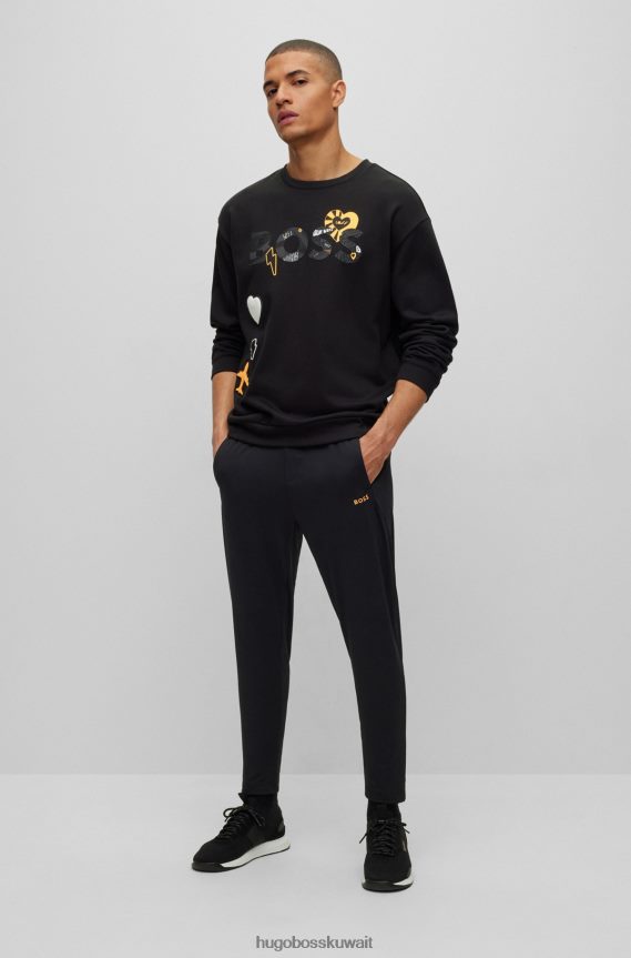 4TFNJN2303 أسود Hugo Boss بدلة رياضية قابلة للتمدد مع تأثيرات متوهجة باللون الأسود من هوغو