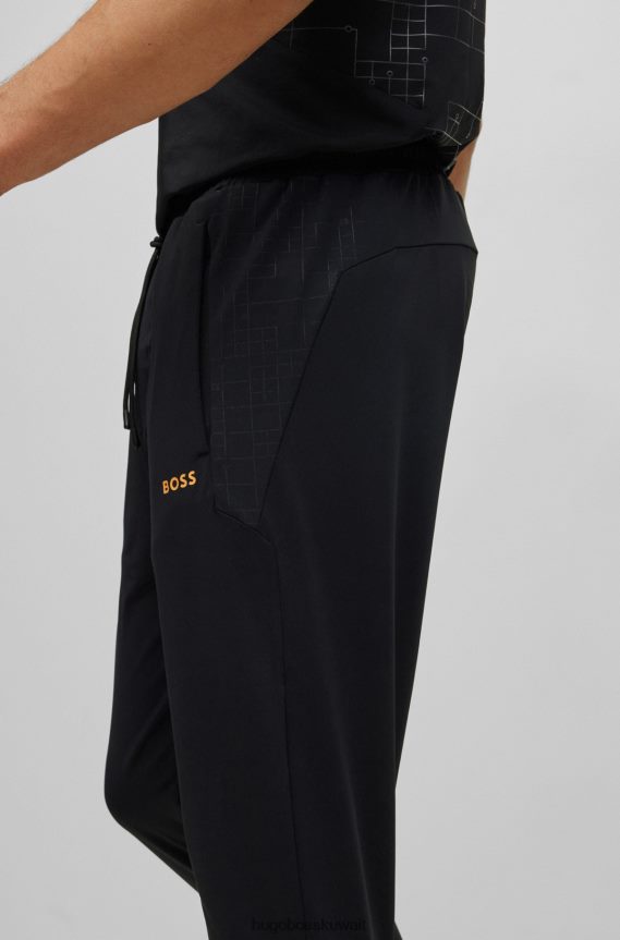 4TFNJN2303 أسود Hugo Boss بدلة رياضية قابلة للتمدد مع تأثيرات متوهجة باللون الأسود من هوغو