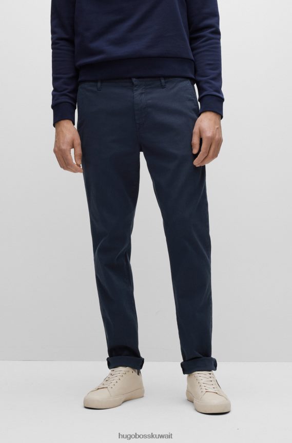 4TFNJN2305 أزرق غامق Hugo Boss بنطال بقصّة مدببة مصنوع من قماش هوغو المصنوع من مزيج القطن على شكل قرص العسل باللون الأزرق الداكن