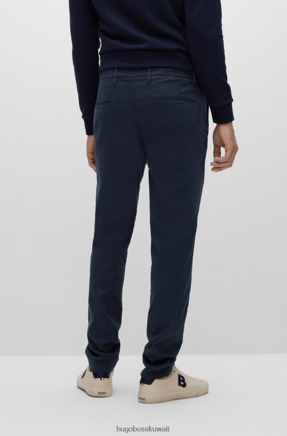 4TFNJN2305 أزرق غامق Hugo Boss بنطال بقصّة مدببة مصنوع من قماش هوغو المصنوع من مزيج القطن على شكل قرص العسل باللون الأزرق الداكن