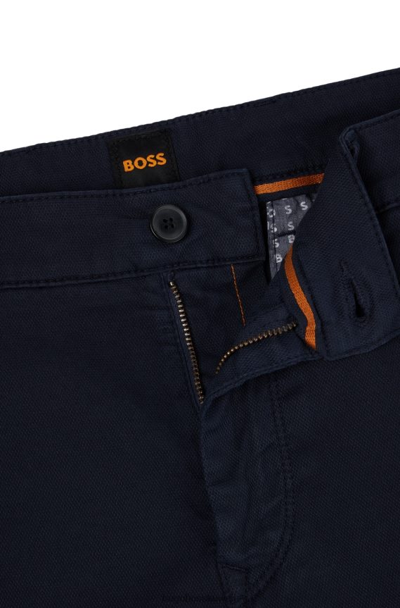 4TFNJN2305 أزرق غامق Hugo Boss بنطال بقصّة مدببة مصنوع من قماش هوغو المصنوع من مزيج القطن على شكل قرص العسل باللون الأزرق الداكن