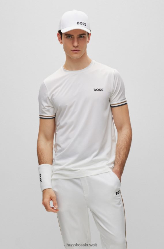 4TFNJN2308 أبيض Hugo Boss تي شيرت برقبة دائرية وشعار x Matteo Berrettini مع خطوط مميزة