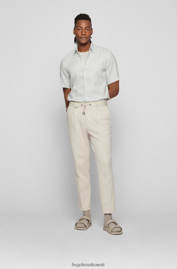 4TFNJN2310 اخضر فاتح Hugo Boss قميص Hugo ذو المقاس العادي مصنوع من الكتان المطبوع بلون شامبراي باللون الأخضر الفاتح