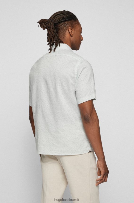 4TFNJN2310 اخضر فاتح Hugo Boss قميص Hugo ذو المقاس العادي مصنوع من الكتان المطبوع بلون شامبراي باللون الأخضر الفاتح