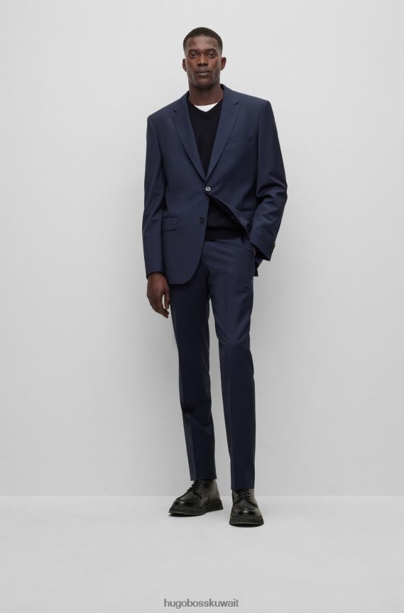 4TFNJN2312 أزرق غامق Hugo Boss سترة زرقاء داكنة برقبة على شكل حرف V من القطن العضوي مع شعار هوغو مطرز