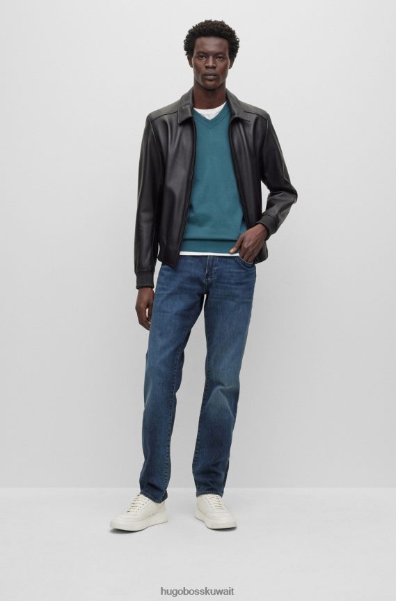 4TFNJN2313 الفيروز Hugo Boss سترة برقبة على شكل حرف V من القطن العضوي مع شعار هوغو مطرز باللون الفيروزي