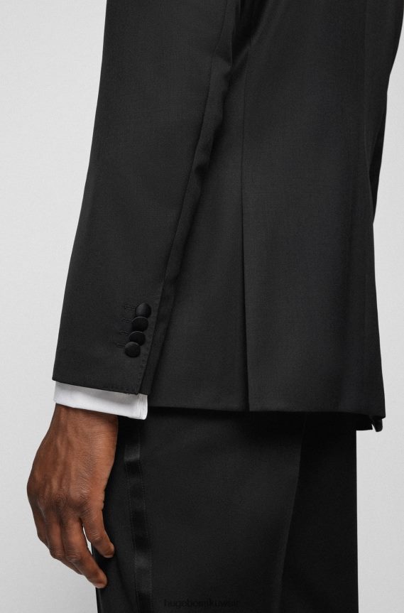 4TFNJN2315 أسود Hugo Boss سترة هوغو سوداء عادية ذات مقاس عادي من الصوف البكر المسؤول