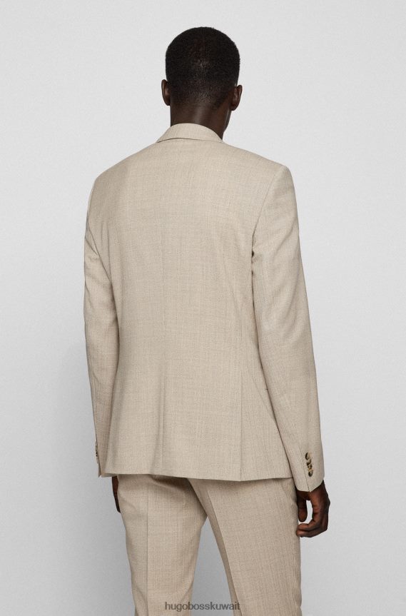 4TFNJN2317 اللون البيج Hugo Boss بدلة ضيقة مكونة من ثلاث قطع من الصوف البكر المطاطي باللون البيج