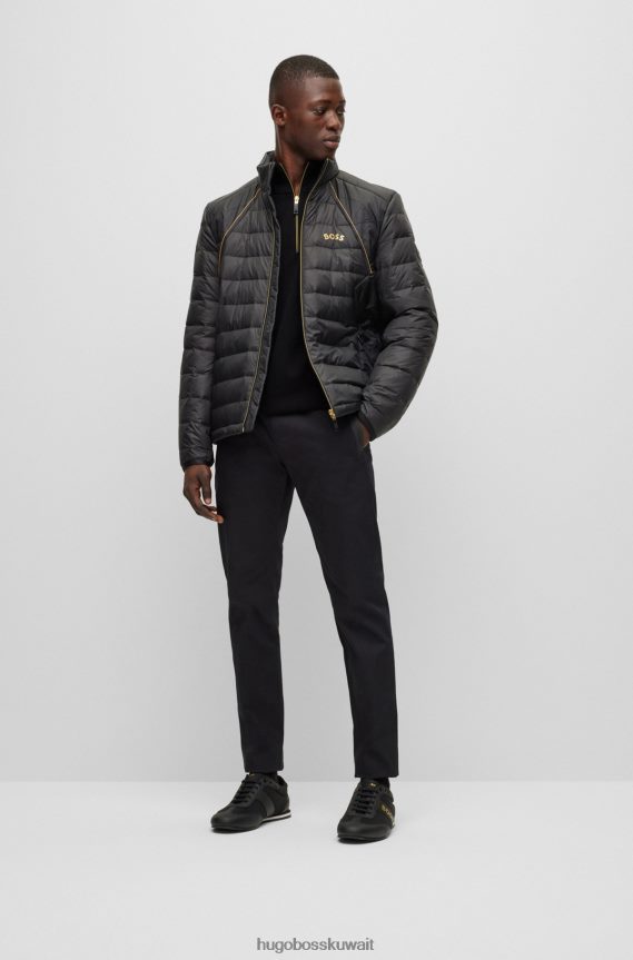 4TFNJN2318 أسود Hugo Boss سترة سوداء بشعار الماركة مع سحاب في الرقبة من القطن والصوف هوغو