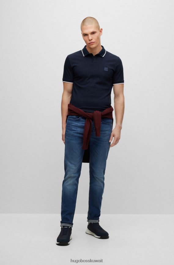 4TFNJN2320 أزرق Hugo Boss جينز هوغو أزرق مدبب من قماش الدنيم المريح المطاطي باللون الأزرق والأسود