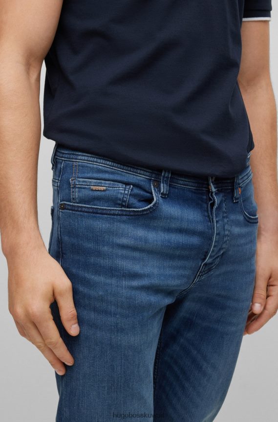 4TFNJN2320 أزرق Hugo Boss جينز هوغو أزرق مدبب من قماش الدنيم المريح المطاطي باللون الأزرق والأسود