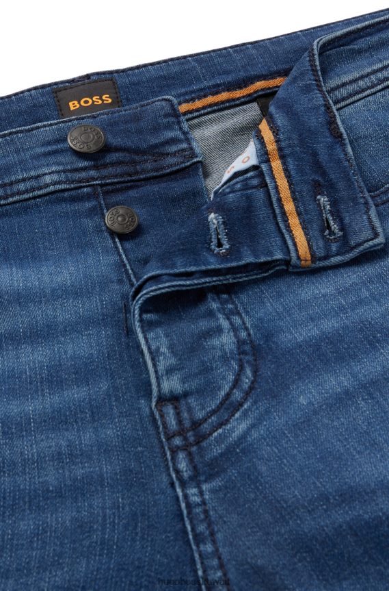 4TFNJN2320 أزرق Hugo Boss جينز هوغو أزرق مدبب من قماش الدنيم المريح المطاطي باللون الأزرق والأسود
