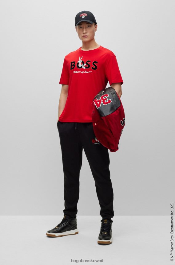 4TFNJN2322 أحمر Hugo Boss تيشيرت لوني تونز x هوغو من القطن المرسيري