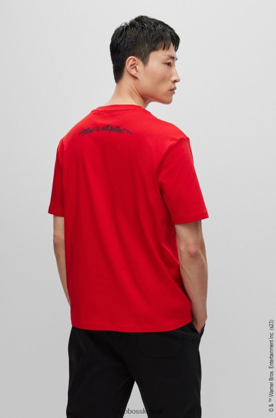 4TFNJN2322 أحمر Hugo Boss تيشيرت لوني تونز x هوغو من القطن المرسيري