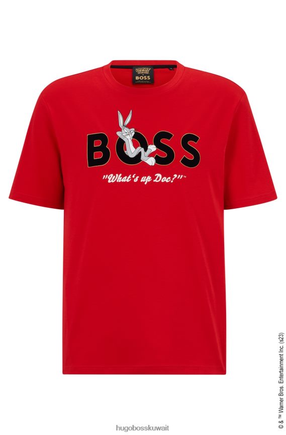 4TFNJN2322 أحمر Hugo Boss تيشيرت لوني تونز x هوغو من القطن المرسيري