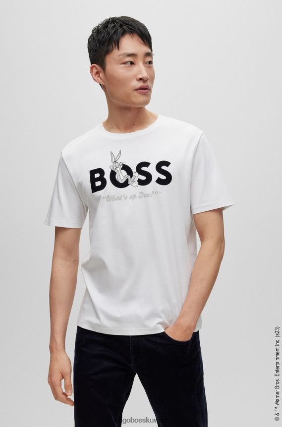 4TFNJN2323 أبيض Hugo Boss تيشيرت لوني تونز x من القطن المرسيري