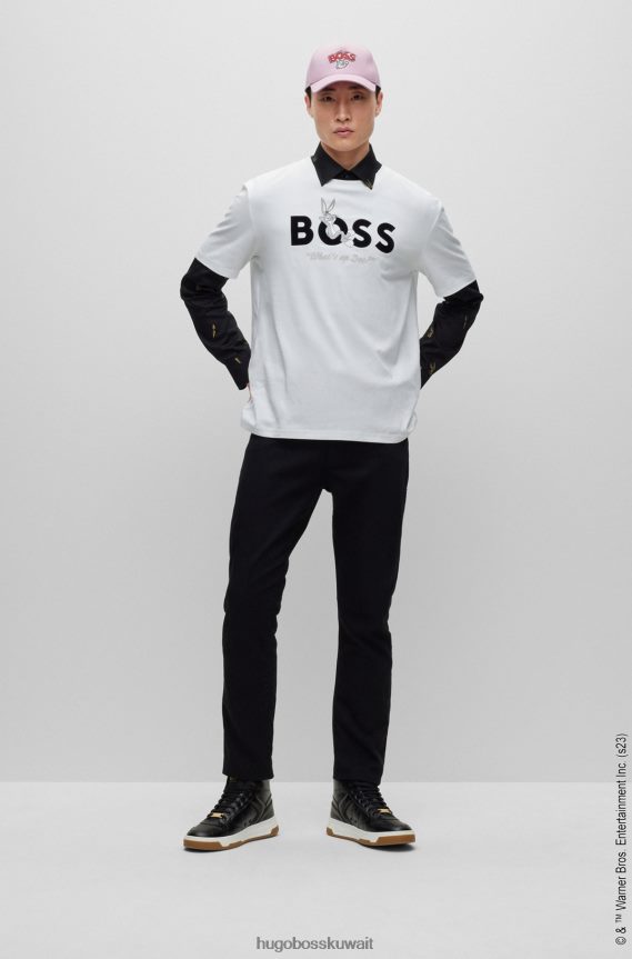 4TFNJN2323 أبيض Hugo Boss تيشيرت لوني تونز x من القطن المرسيري