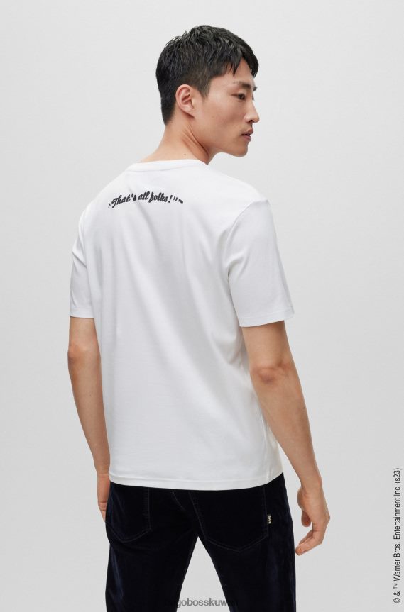 4TFNJN2323 أبيض Hugo Boss تيشيرت لوني تونز x من القطن المرسيري