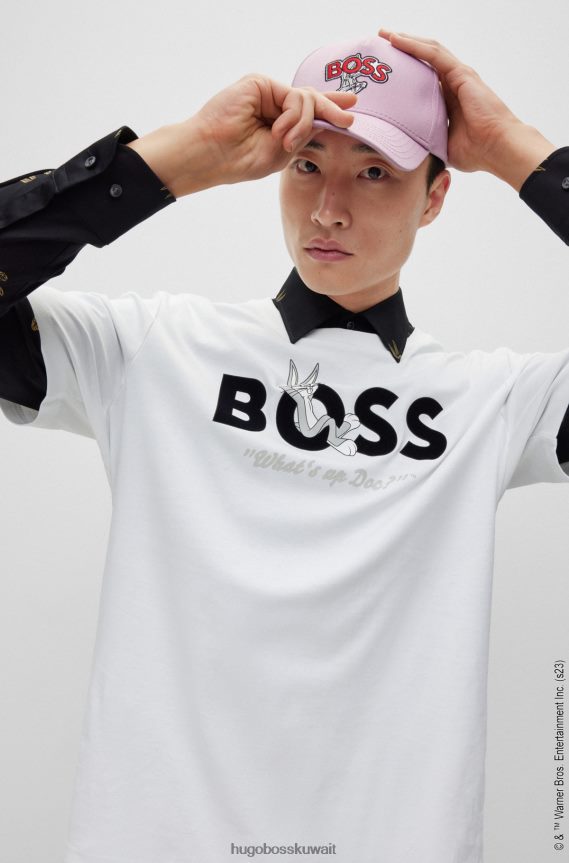 4TFNJN2323 أبيض Hugo Boss تيشيرت لوني تونز x من القطن المرسيري