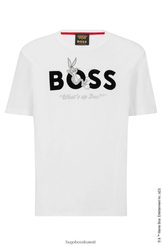 4TFNJN2323 أبيض Hugo Boss تيشيرت لوني تونز x من القطن المرسيري