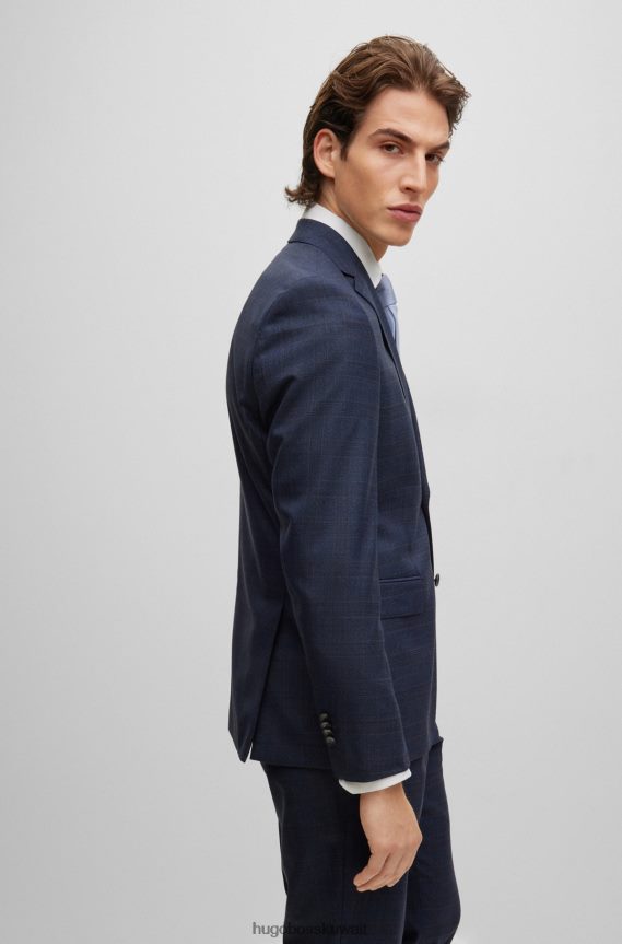 4TFNJN2324 أزرق غامق Hugo Boss بدلة Hugo باللون الأزرق الداكن ذات المقاس العادي من الصوف البكر المربّع
