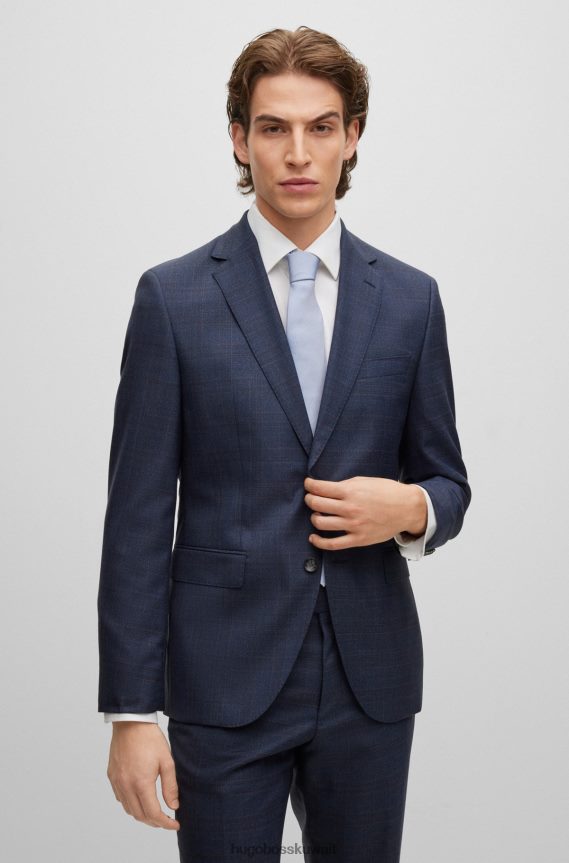 4TFNJN2324 أزرق غامق Hugo Boss بدلة Hugo باللون الأزرق الداكن ذات المقاس العادي من الصوف البكر المربّع