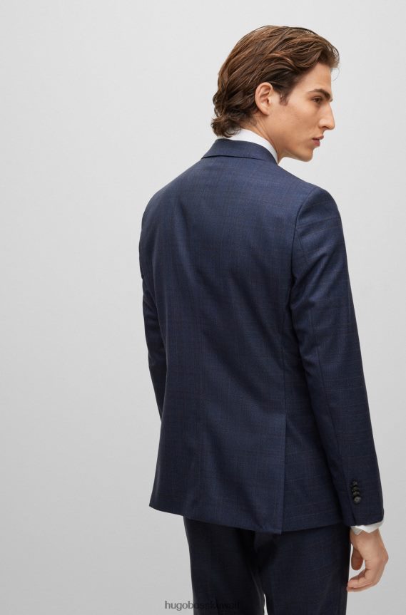 4TFNJN2324 أزرق غامق Hugo Boss بدلة Hugo باللون الأزرق الداكن ذات المقاس العادي من الصوف البكر المربّع