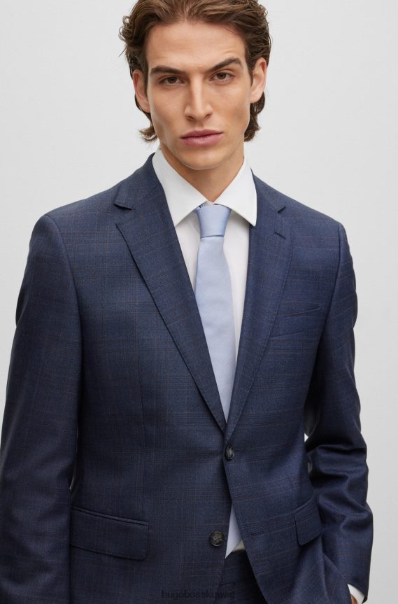 4TFNJN2324 أزرق غامق Hugo Boss بدلة Hugo باللون الأزرق الداكن ذات المقاس العادي من الصوف البكر المربّع