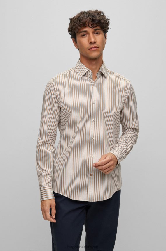 4TFNJN2325 اللون البيج Hugo Boss قميص Hugo غير الرسمي مصنوع من القطن المطاطي المخطط باللون البيج