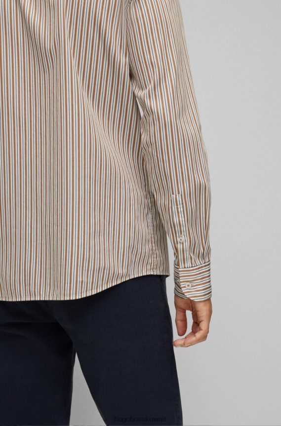 4TFNJN2325 اللون البيج Hugo Boss قميص Hugo غير الرسمي مصنوع من القطن المطاطي المخطط باللون البيج