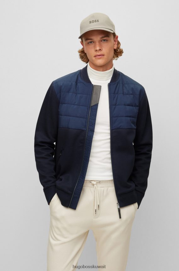 4TFNJN2327 أزرق غامق Hugo Boss سويت شيرت هجين بسحاب باللون الأزرق الداكن مصنوع من مزيج القطن مع حرير هوغو