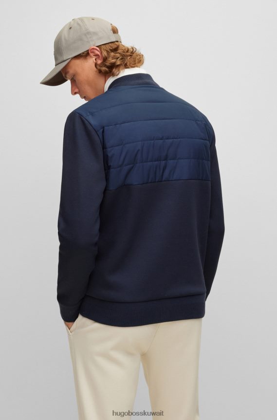 4TFNJN2327 أزرق غامق Hugo Boss سويت شيرت هجين بسحاب باللون الأزرق الداكن مصنوع من مزيج القطن مع حرير هوغو